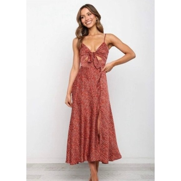 Petal & Pup Bethan Red Polka Dot Tie Front Midi Dress Size 4 - Picture 2 of 6